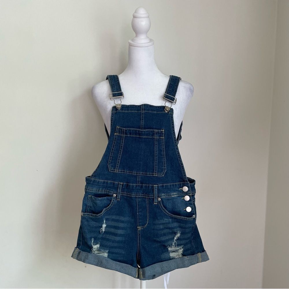Dollhouse Overalls Shorts Denim Stretch Distressed Juniors Women’s Size 5/6